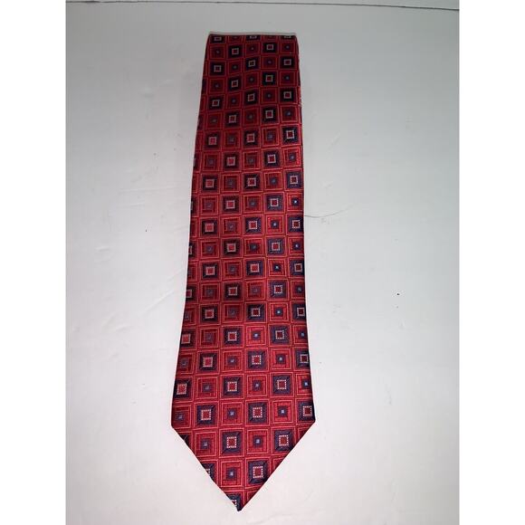 HICKEY FREEMAN Men's 100% Silk Necktie Designer CHECKERED Red - Picture 1 of 2